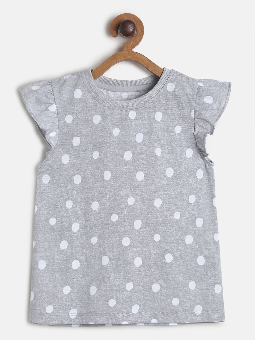 

MINI KLUB Girls Grey & White Polka Dot Printed Regular Top