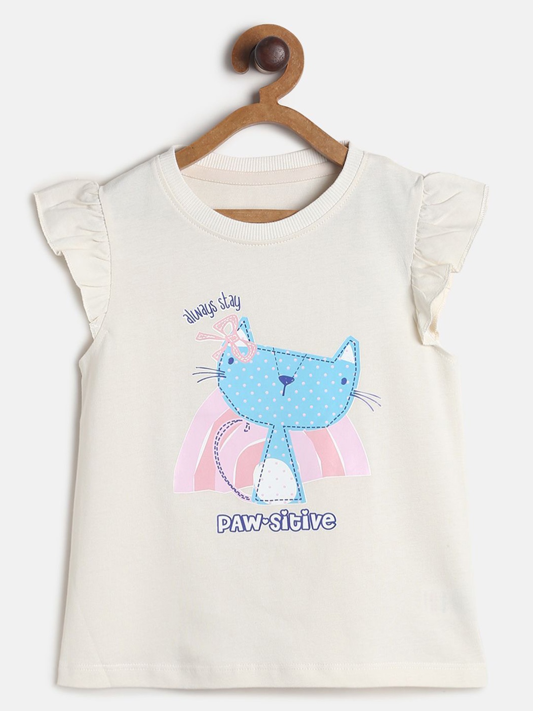 

MINI KLUB Girls Off White & Blue Printed Regular Top