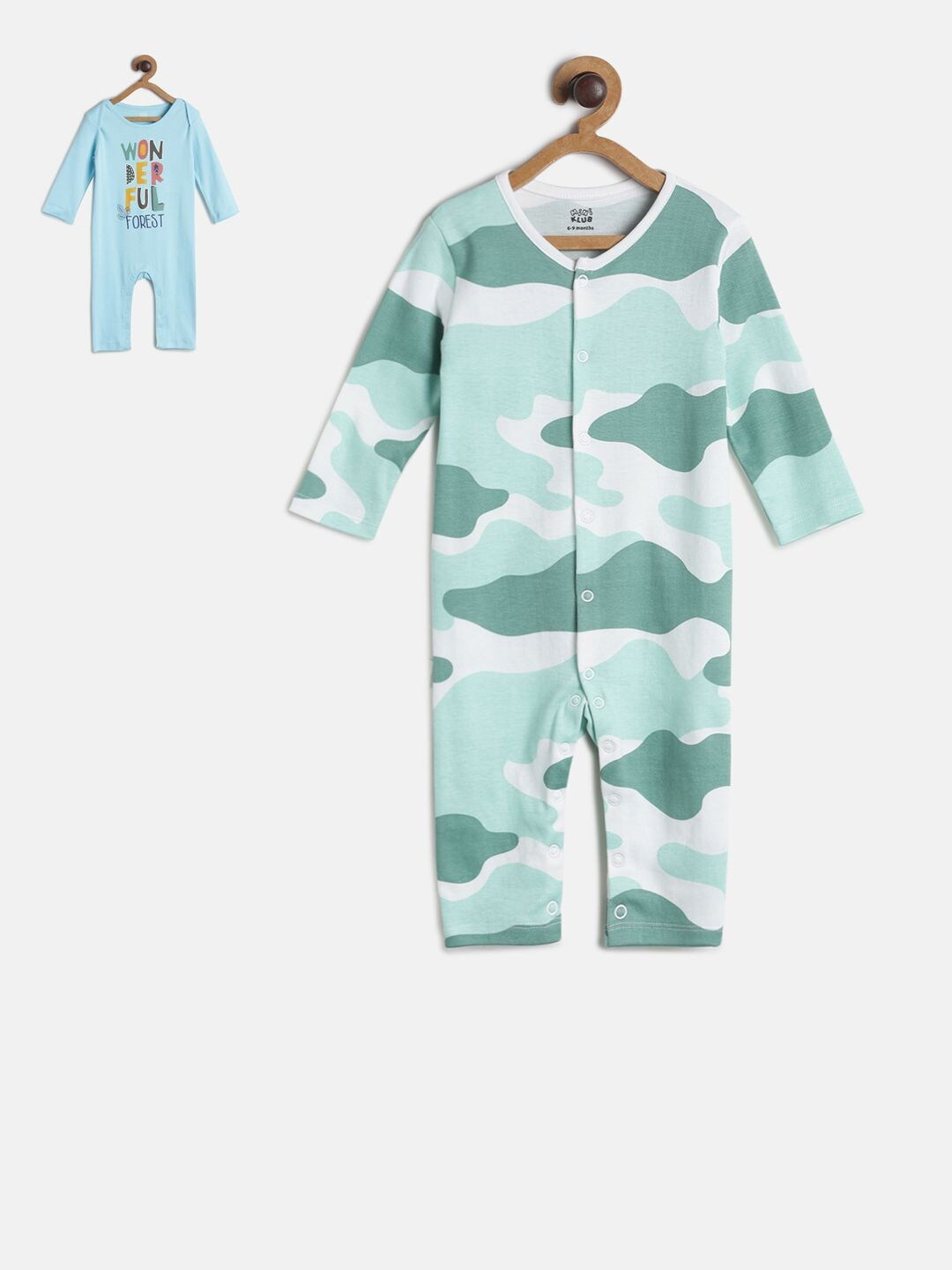

MINI KLUB Infant Boys Pack Of 2 Pure Cotton Printed Rompers, Blue
