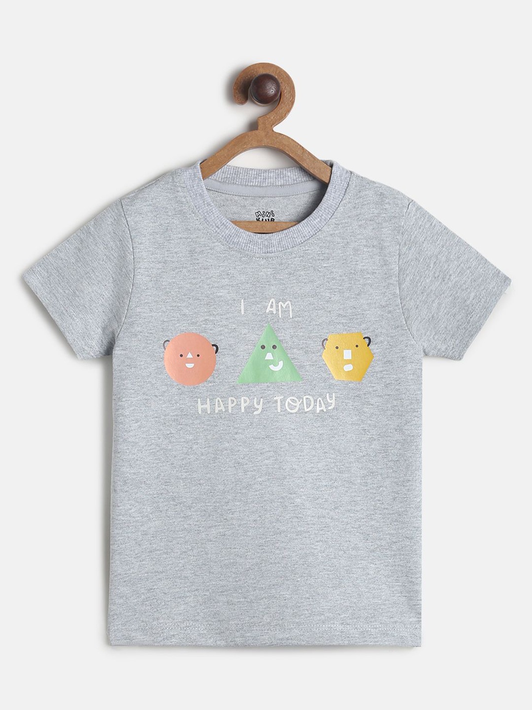 

MINI KLUB Boys Grey Yellow Printed Cotton Pure Cotton T-shirt