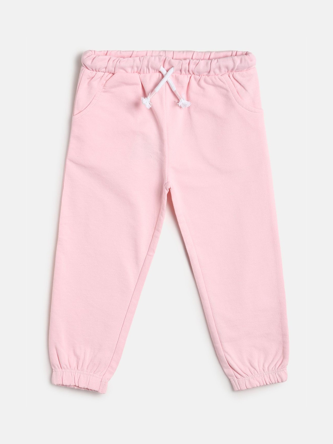 

MINI KLUB Infants Girls Pink Solid Pure Cotton Straight-Fit Joggers