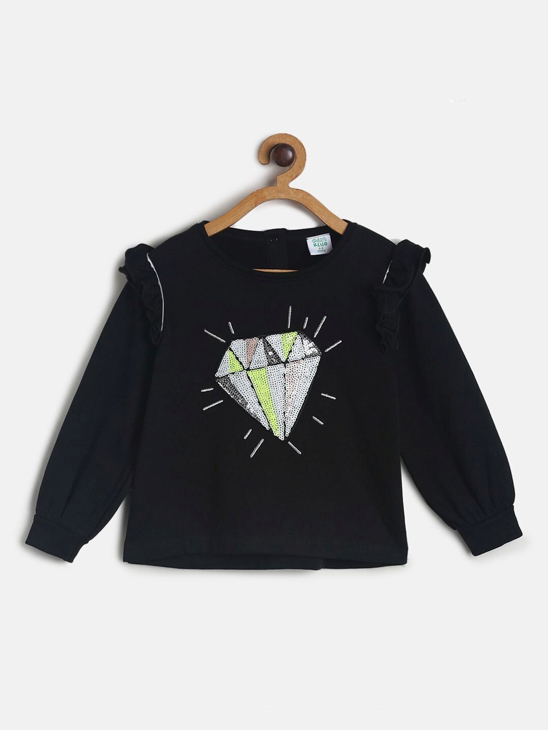 

MINI KLUB Girls Black & Green Embellished Regular Top