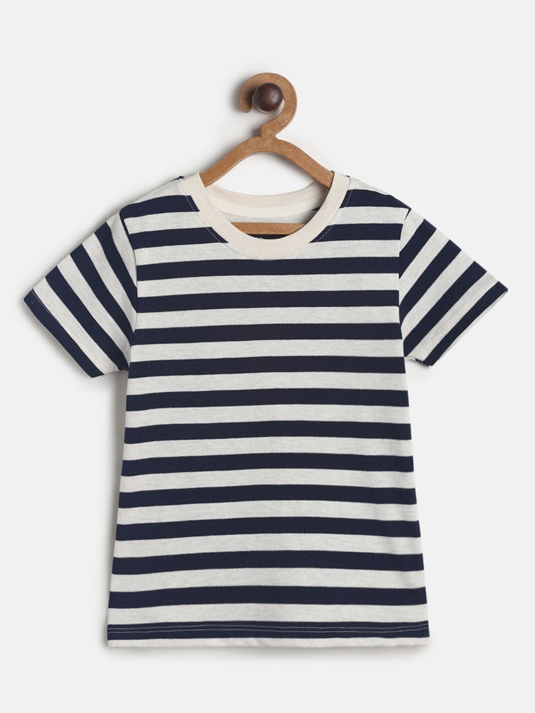 

MINI KLUB Boys Black White Striped Cotton Pure Cotton T-shirt