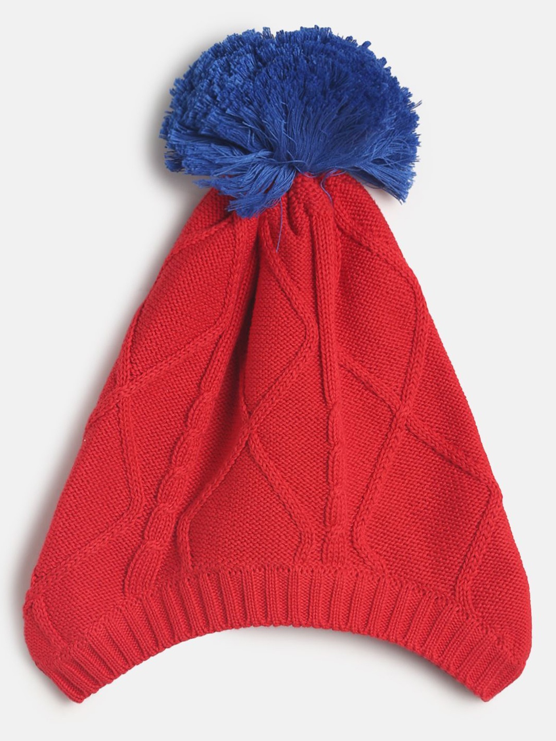 

MINI KLUB Boys Red & Blue Self Design Beanie Cap