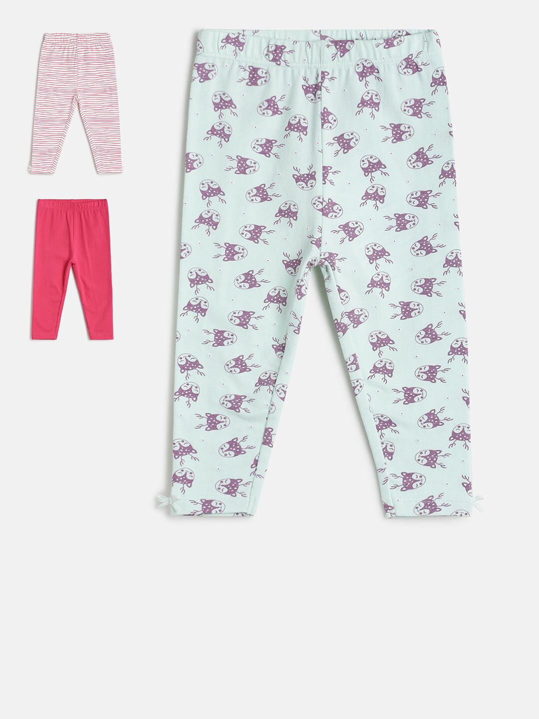 

MINI KLUB Infant Girls Pack Of 3 Cotton Leggings, Turquoise blue