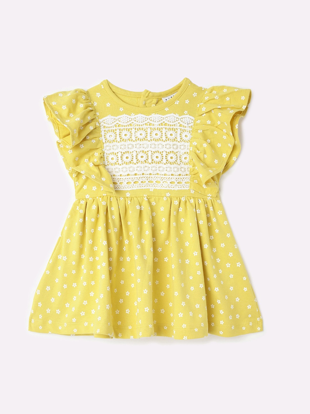 

Donuts Yellow & White Floral A-Line Dress