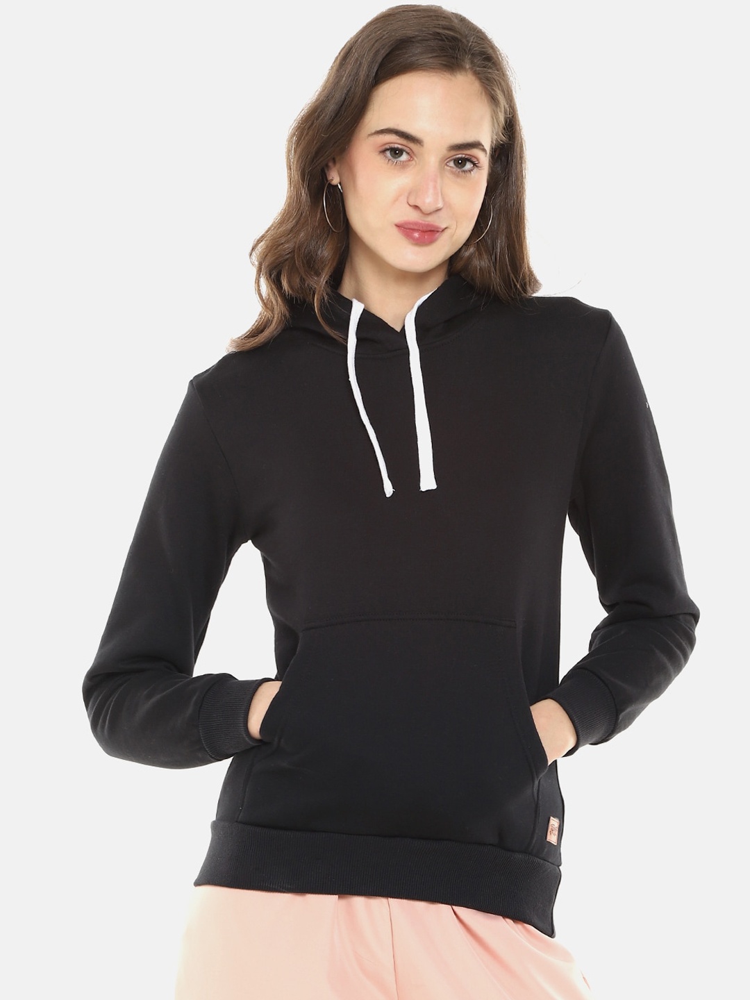 

Campus Sutra Women Black Hooded Sweatshirt