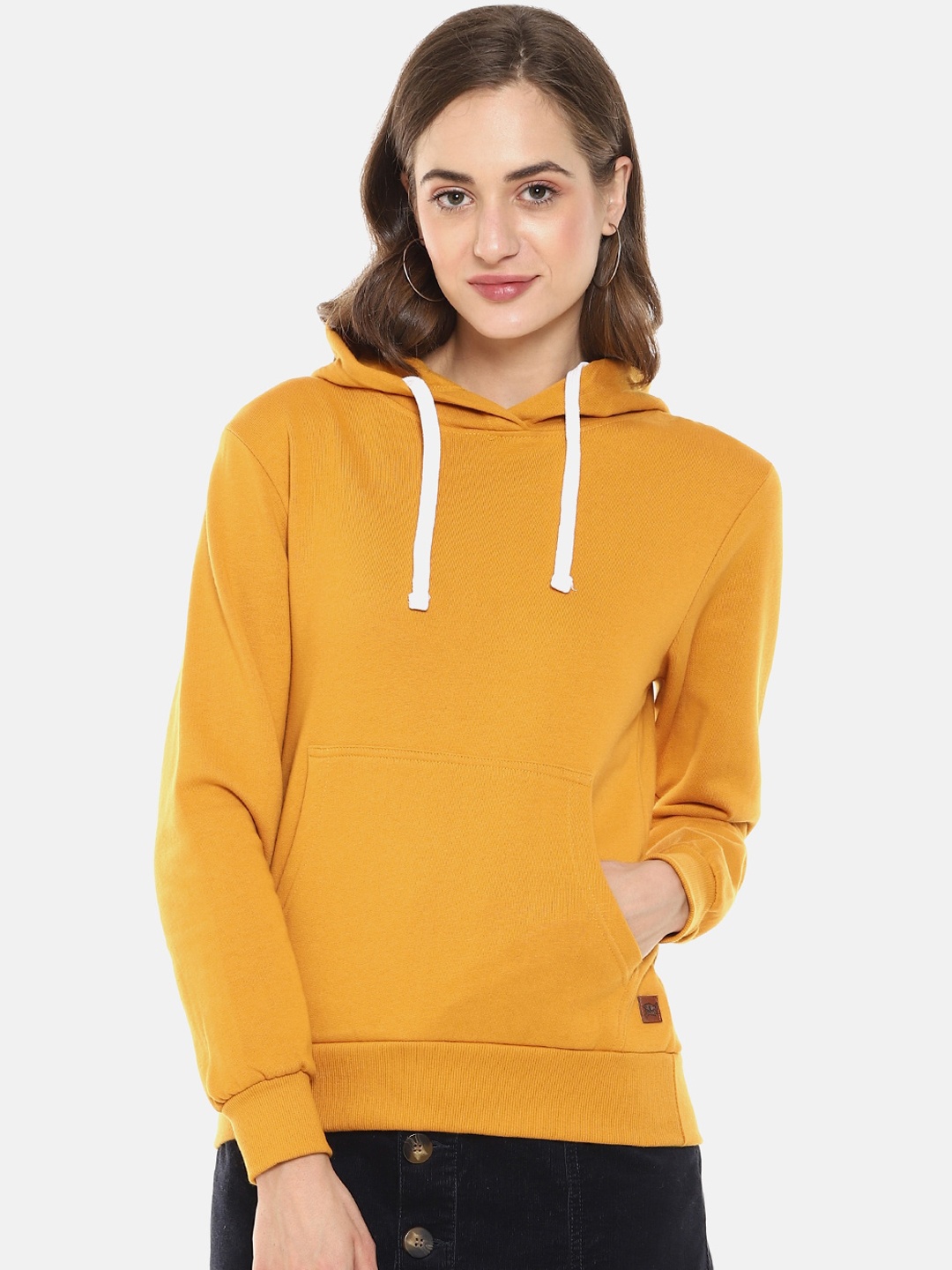 

Campus Sutra Women Mustard Hooded Sweatshirt
