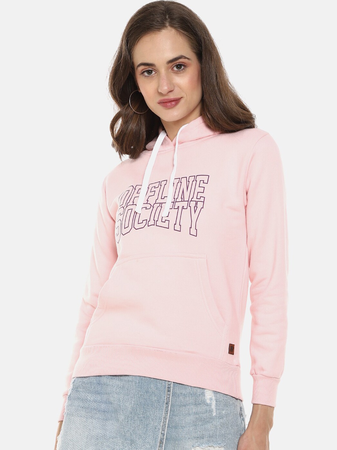 

Campus Sutra Women Pink & Purple Typography Printed Hooded Sweatshirt