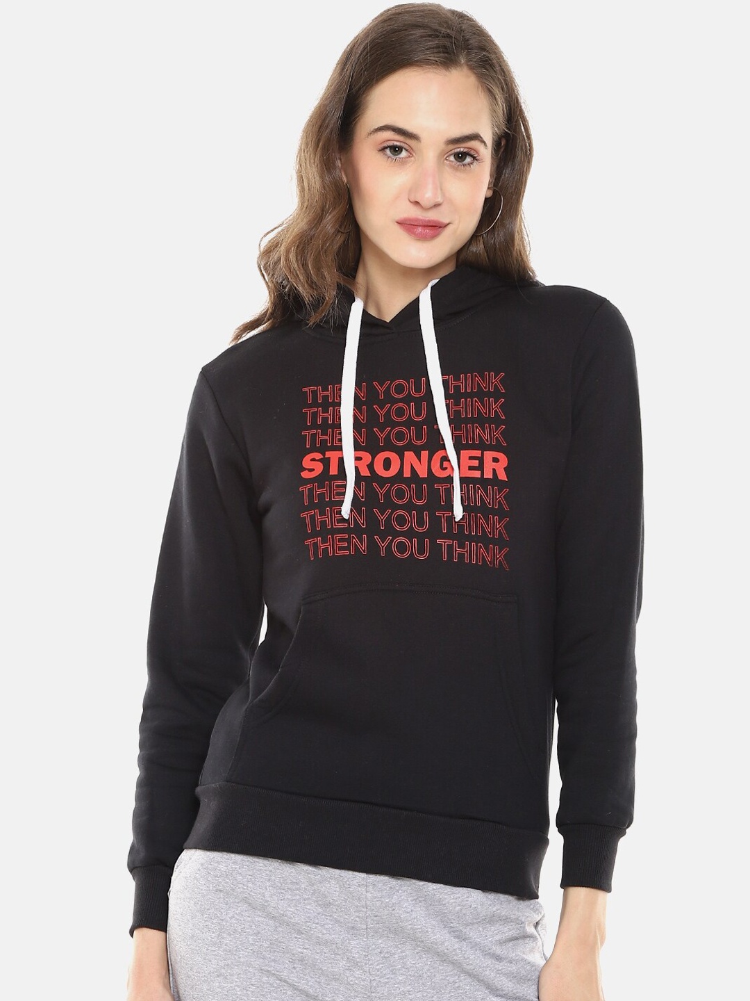 

Campus Sutra Women Black & Red Typography Printed Hooded Sweatshirt