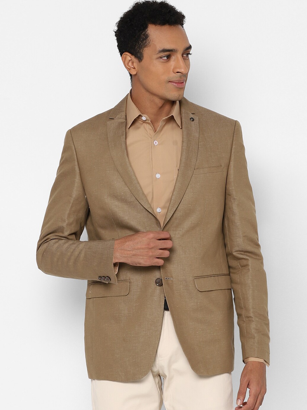 

Allen Solly Men Brown Self-Design Slim-Fit Single-Breasted Formal Blazer