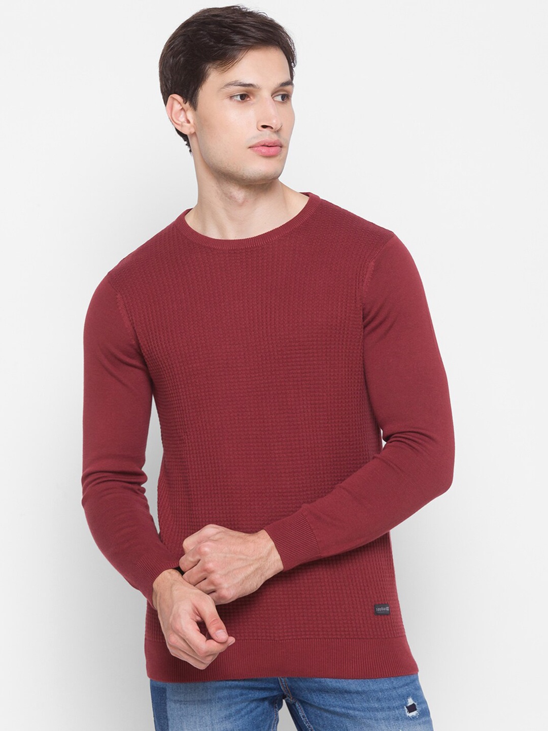 

SPYKAR Men Red Pullover Pure Cotton Sweater