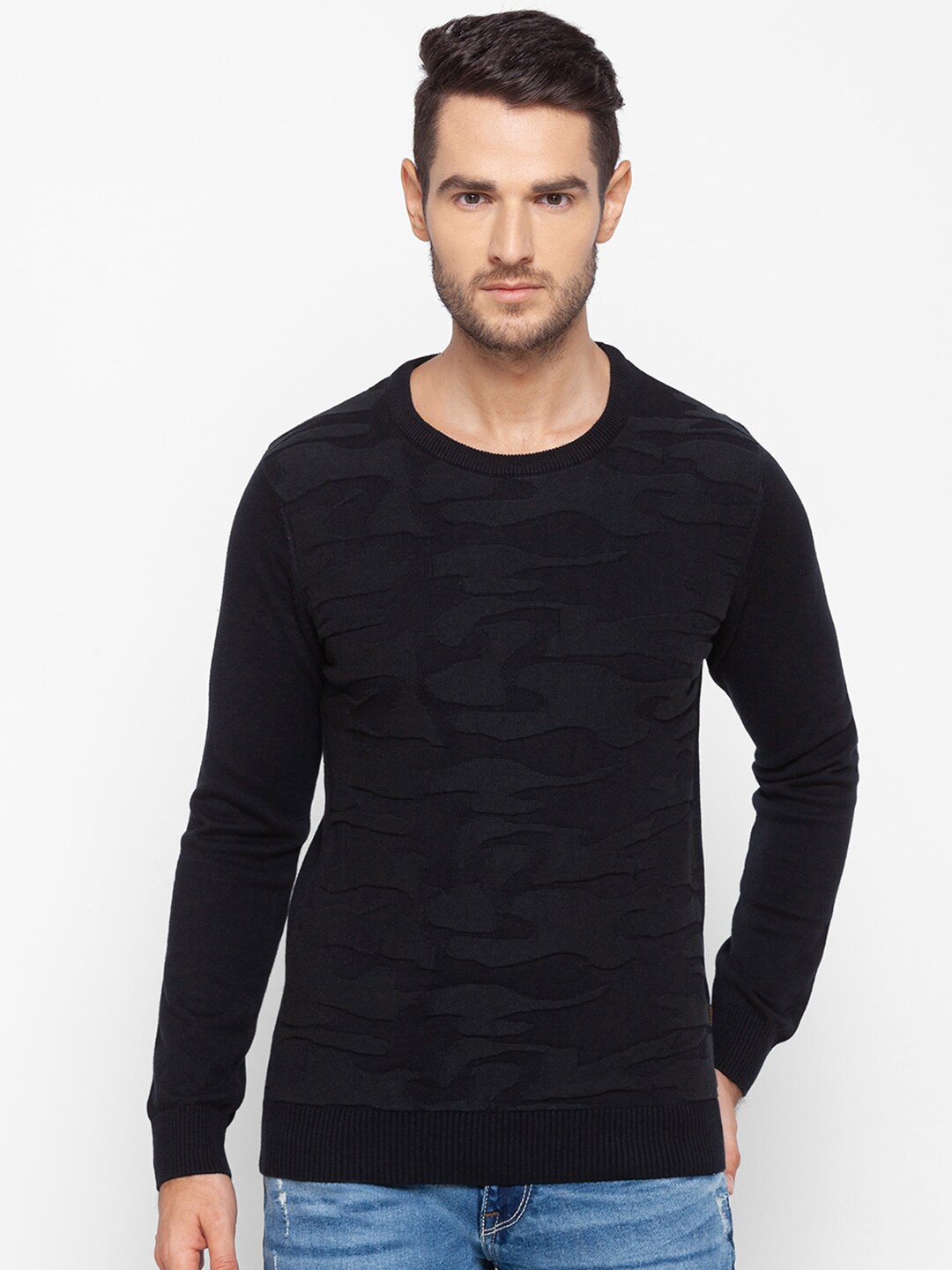 

SPYKAR Men Black Pullover Pure Cotton Sweater