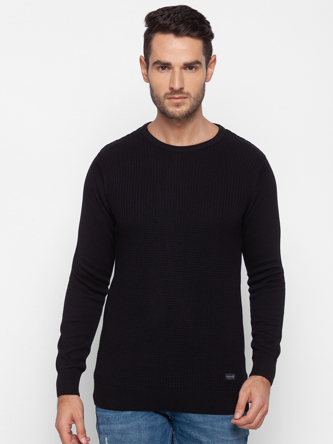 

SPYKAR Men Black Pullover Pure Cotton Sweater