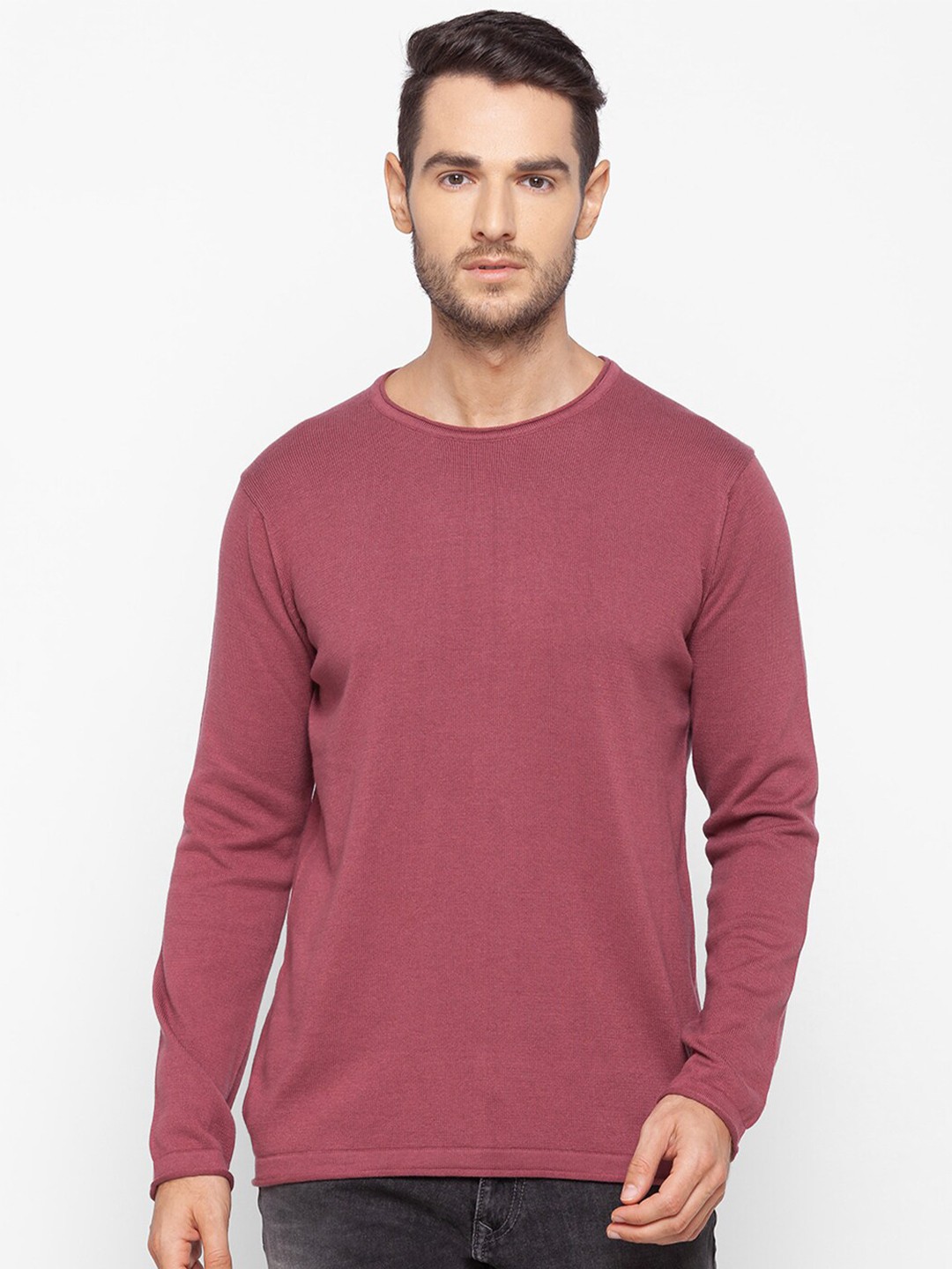 

SPYKAR Men Pink Pullover Pure Cotton Sweater
