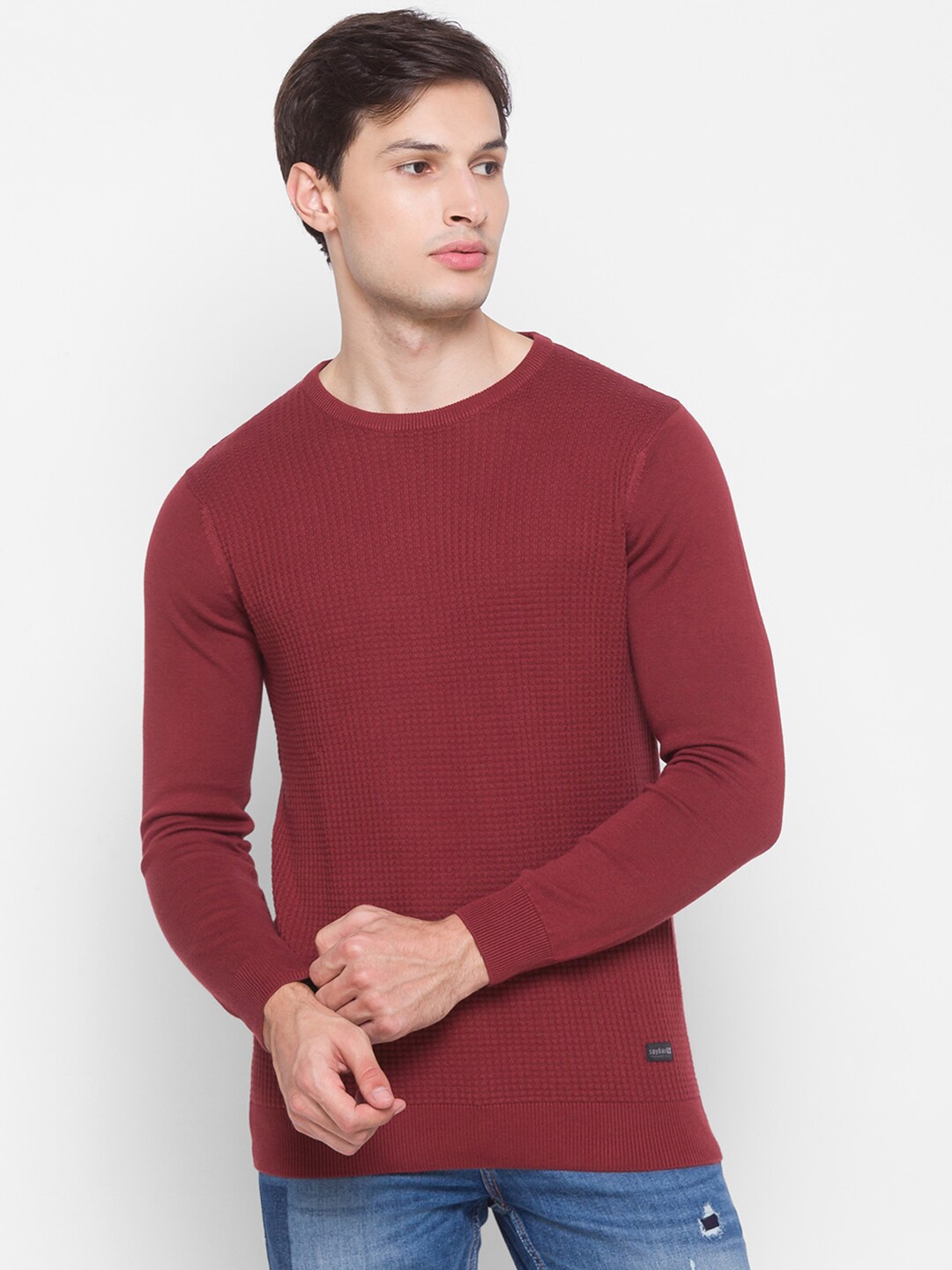 

SPYKAR Men Red Pullover Pure Cotton Sweater
