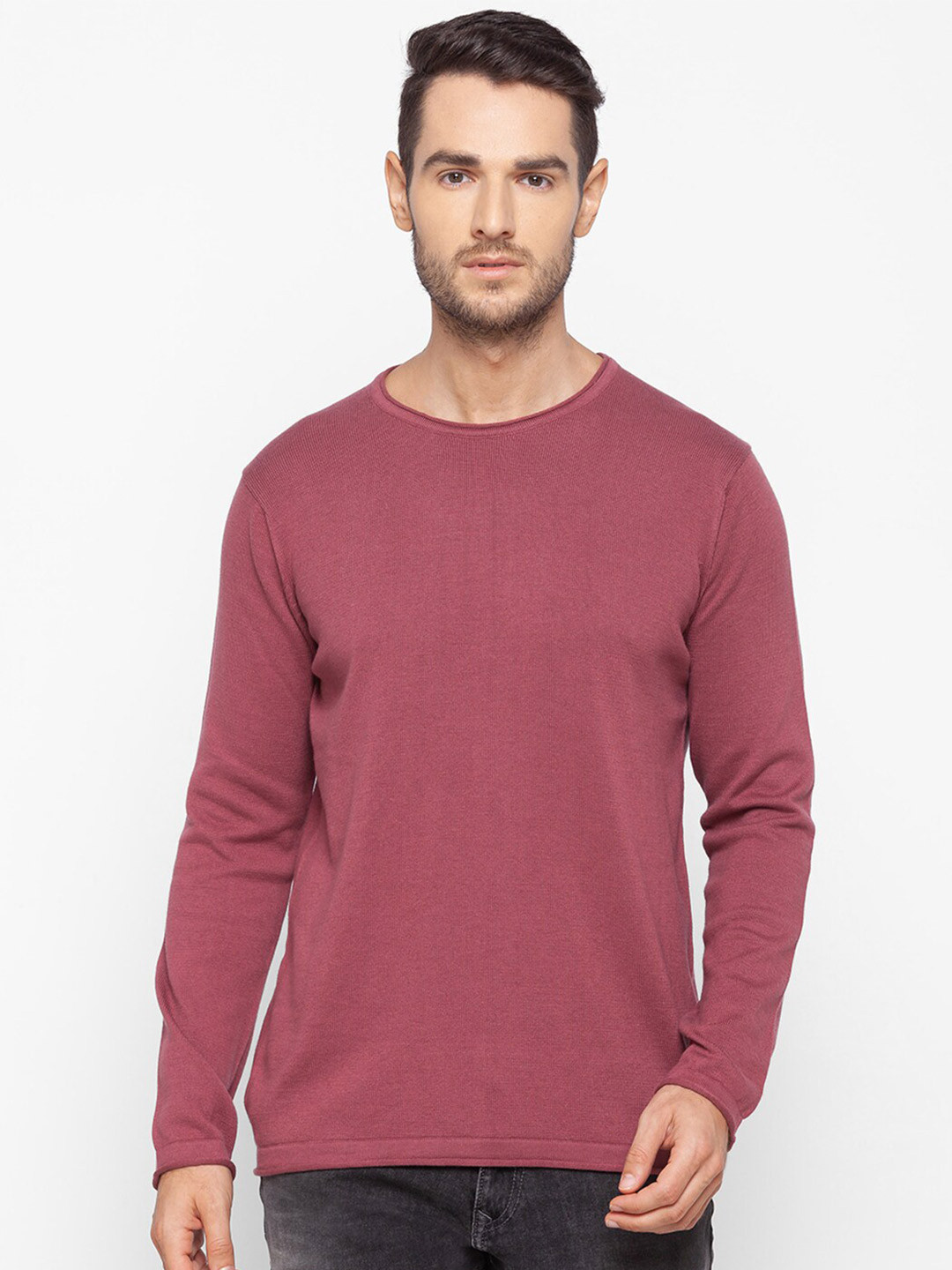 

SPYKAR Men Red Pullover Pure Cotton Sweater