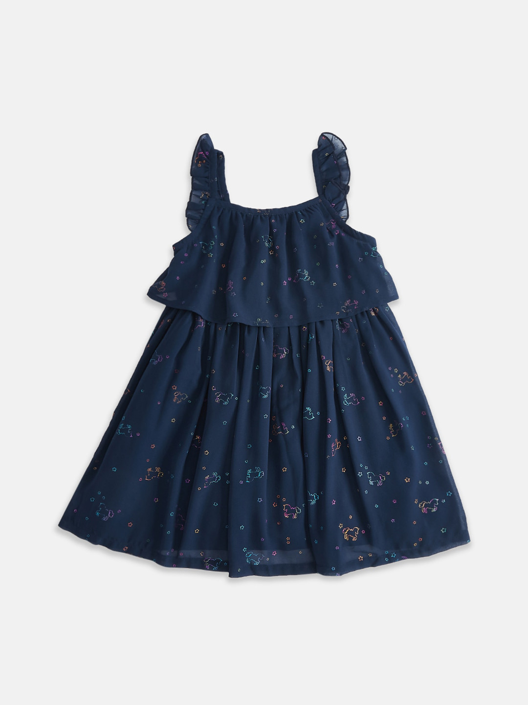 

Pantaloons Junior Navy Blue Floral Georgette A-Line Dress
