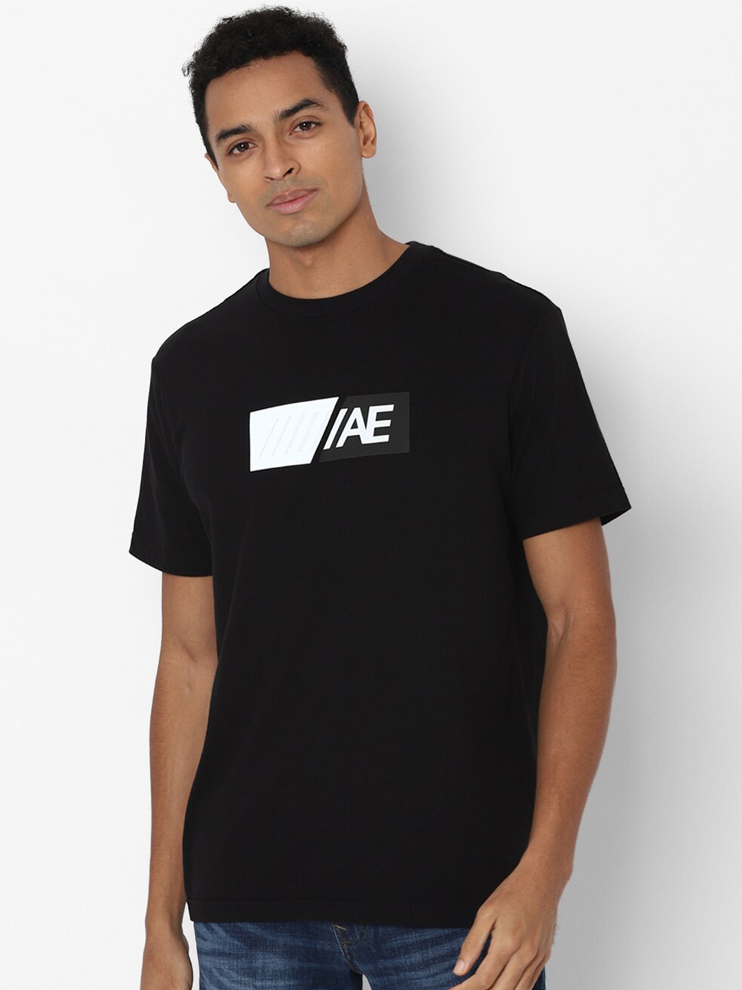 

AMERICAN EAGLE OUTFITTERS Men Black Typography Printed Cotton Pure Cotton T-shirt
