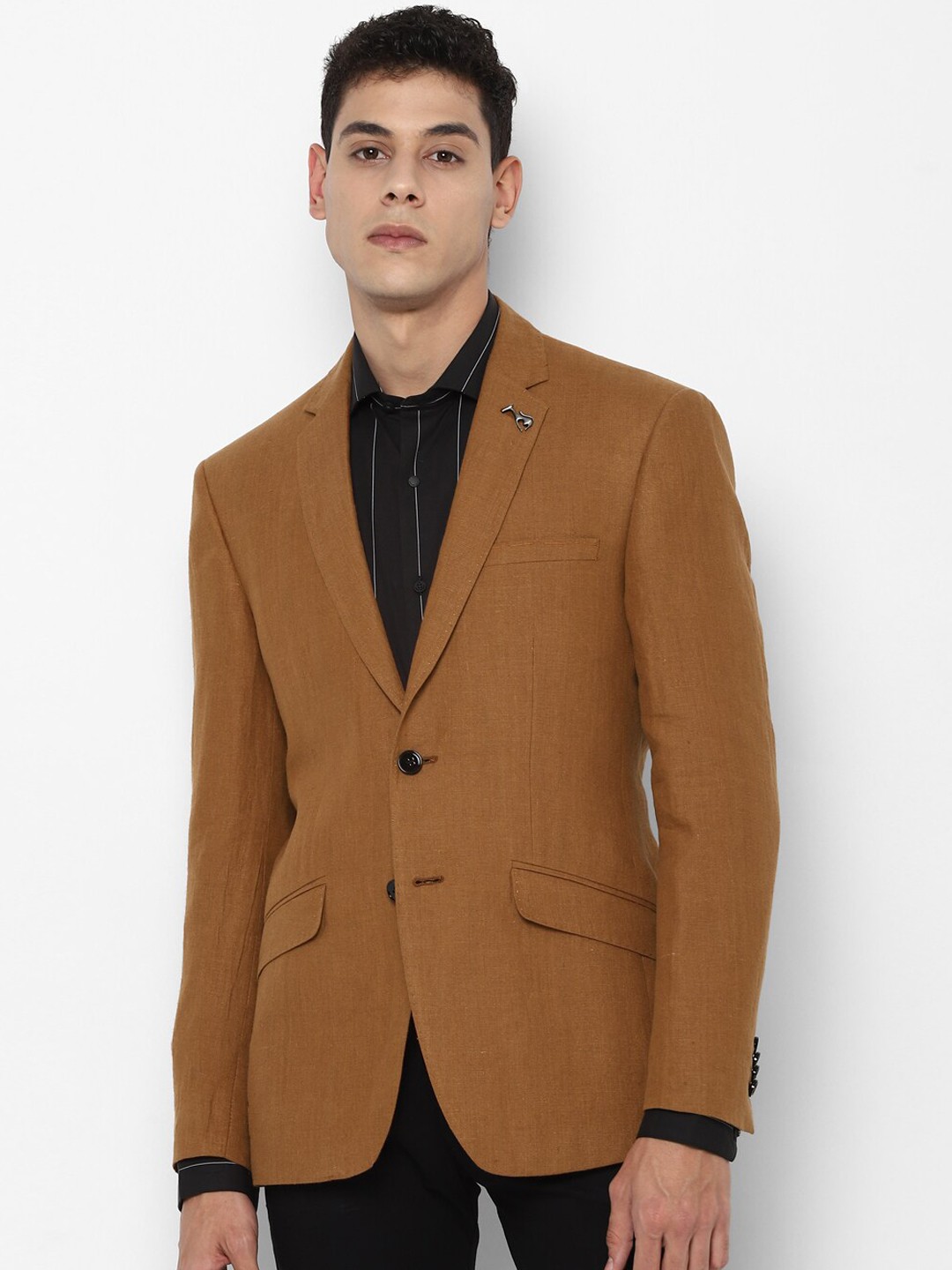

SIMON CARTER LONDON Men Brown Solid Slim-Fit Single-Breasted Formal Blazer