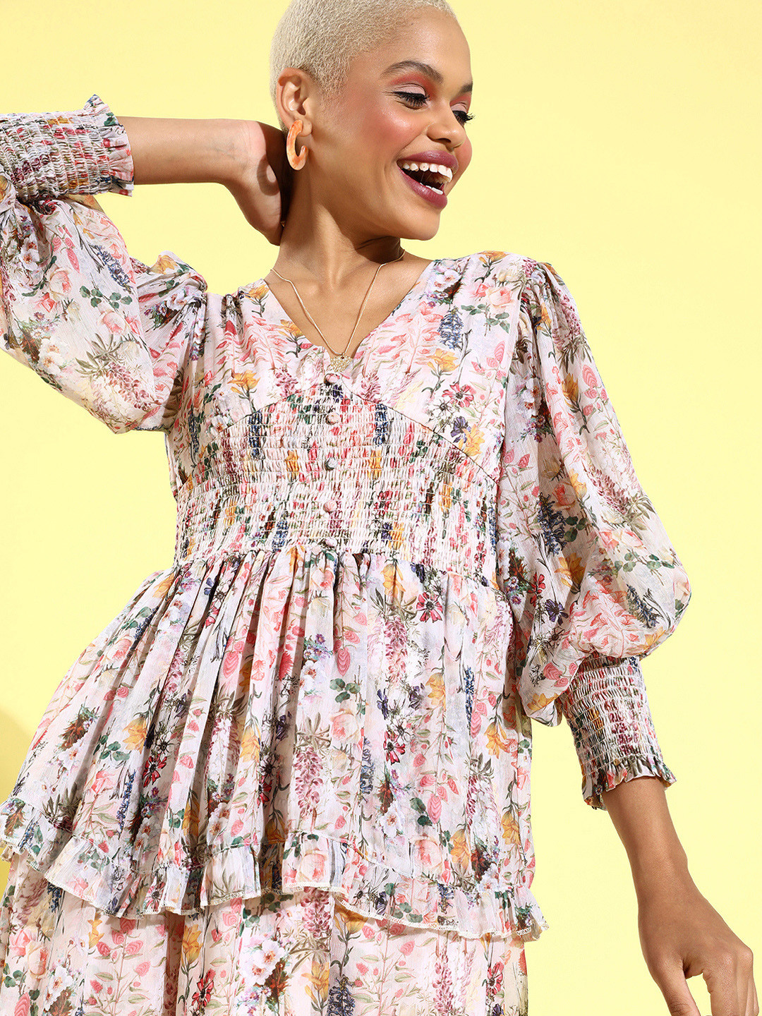 

MAGRE Women Beautiful Off White Floral Dress