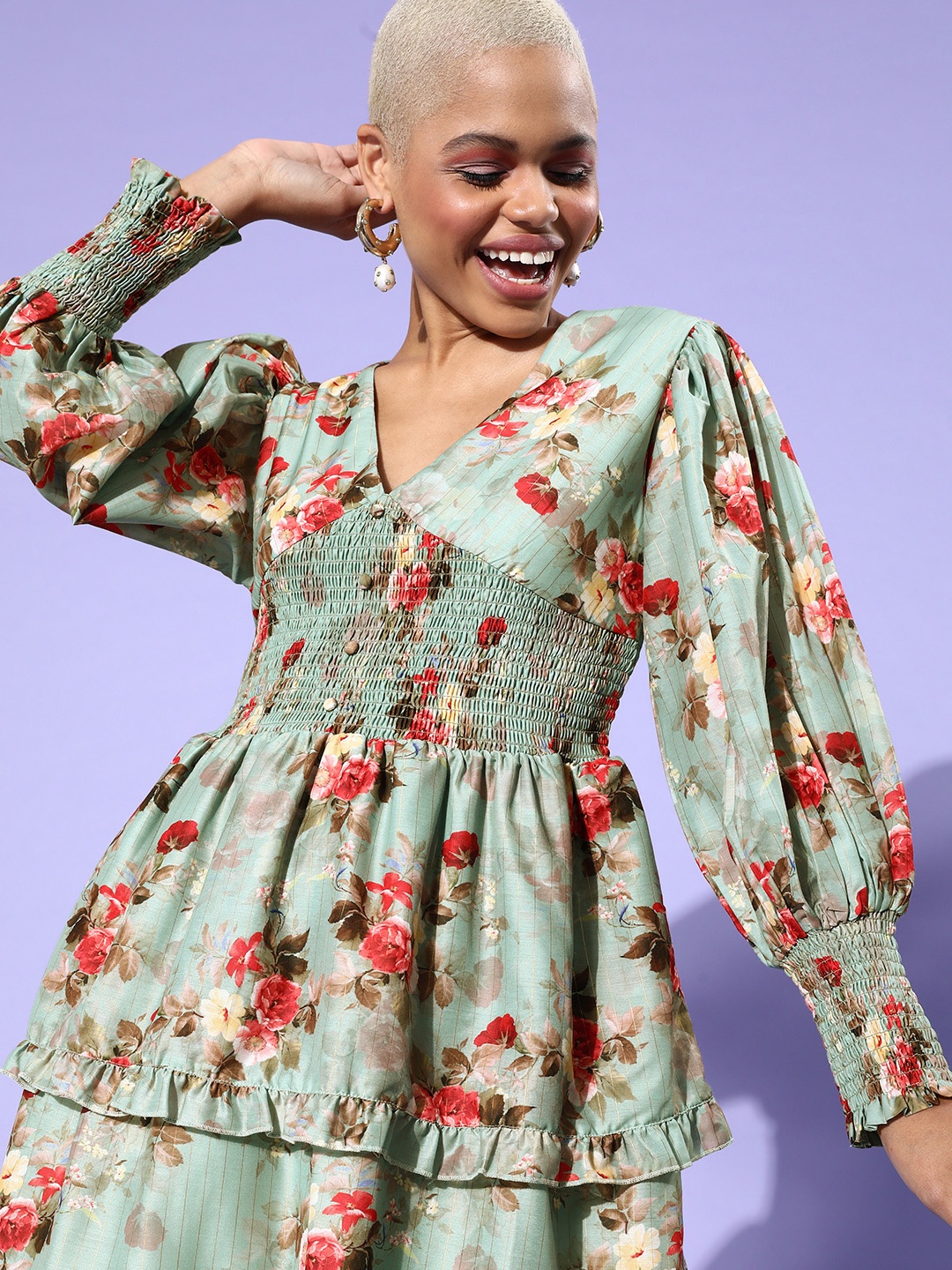 

MAGRE Women Gorgeous Green Floral Dress