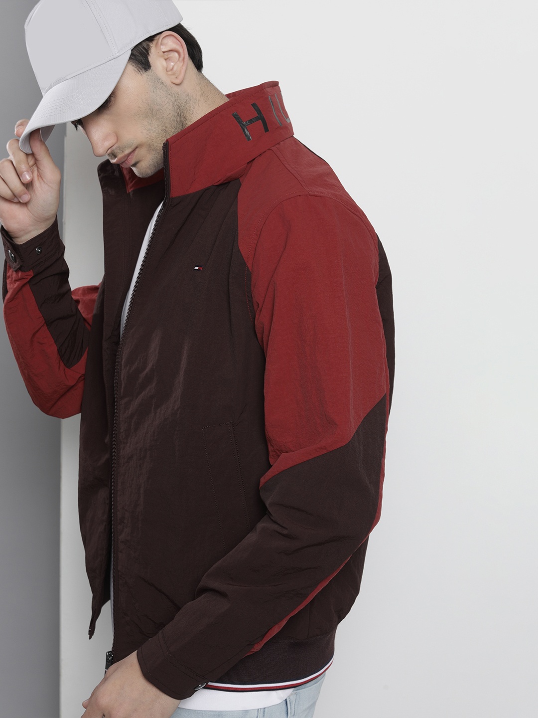 

Tommy Hilfiger Men Coffee Brown Printed Detail Bomber Jacket