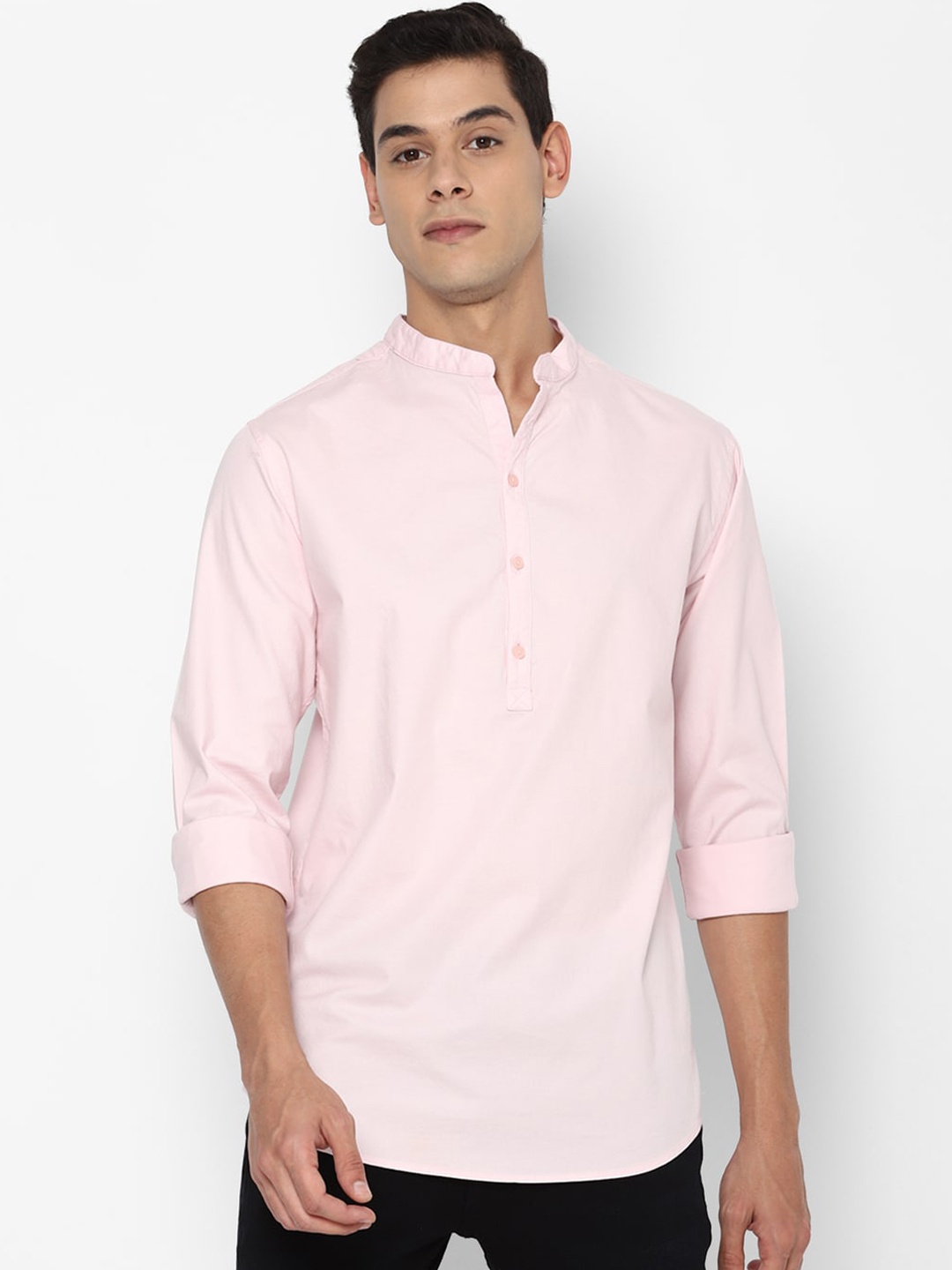 

FOREVER 21 Men Pink Slim Fit Mandarin Collar Opaque Casual Shirt