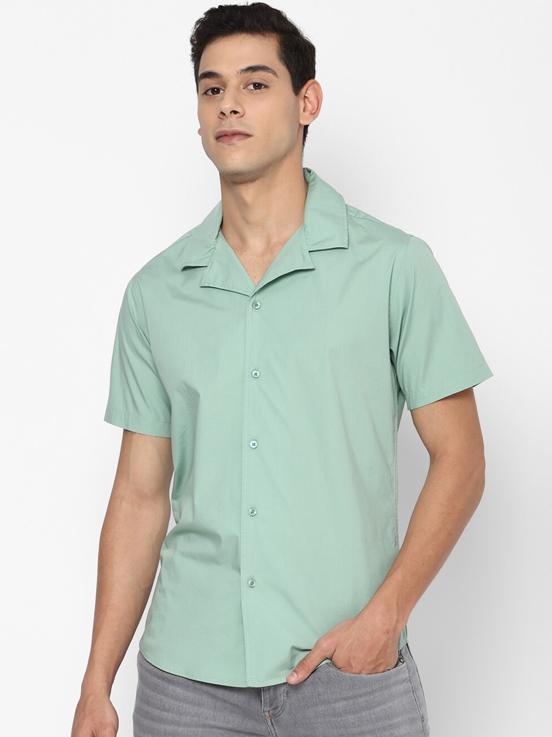 

FOREVER 21 Men Sea Green Classic Fit Opaque Casual Shirt