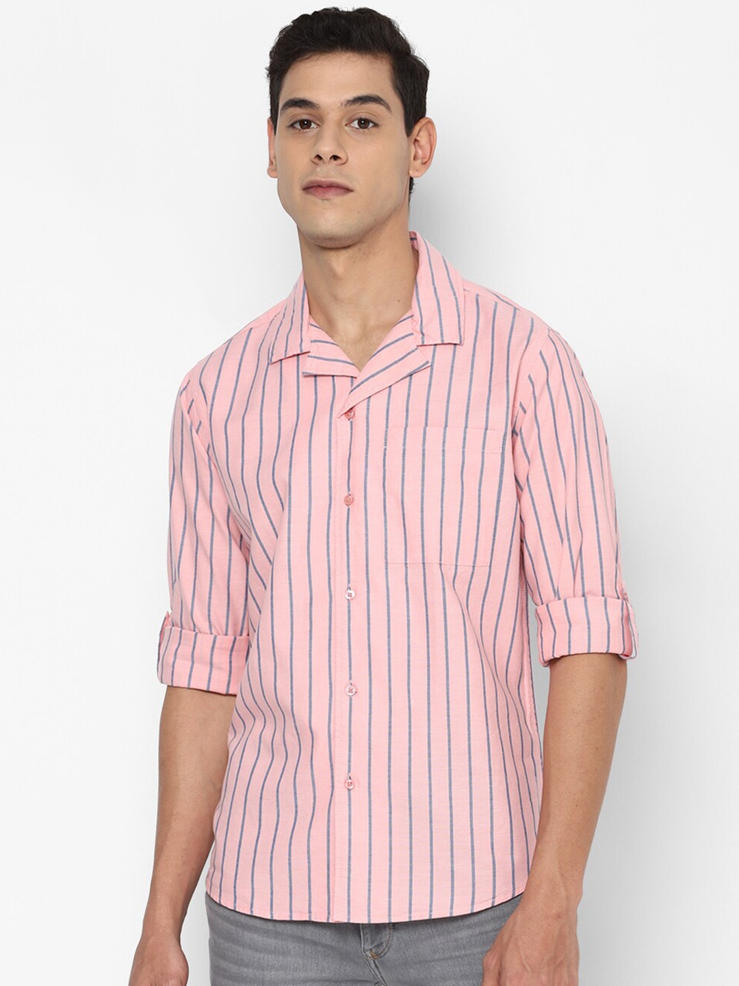 

FOREVER 21 Men Pink Classic Opaque Vertical Striped Cotton Casual Shirt