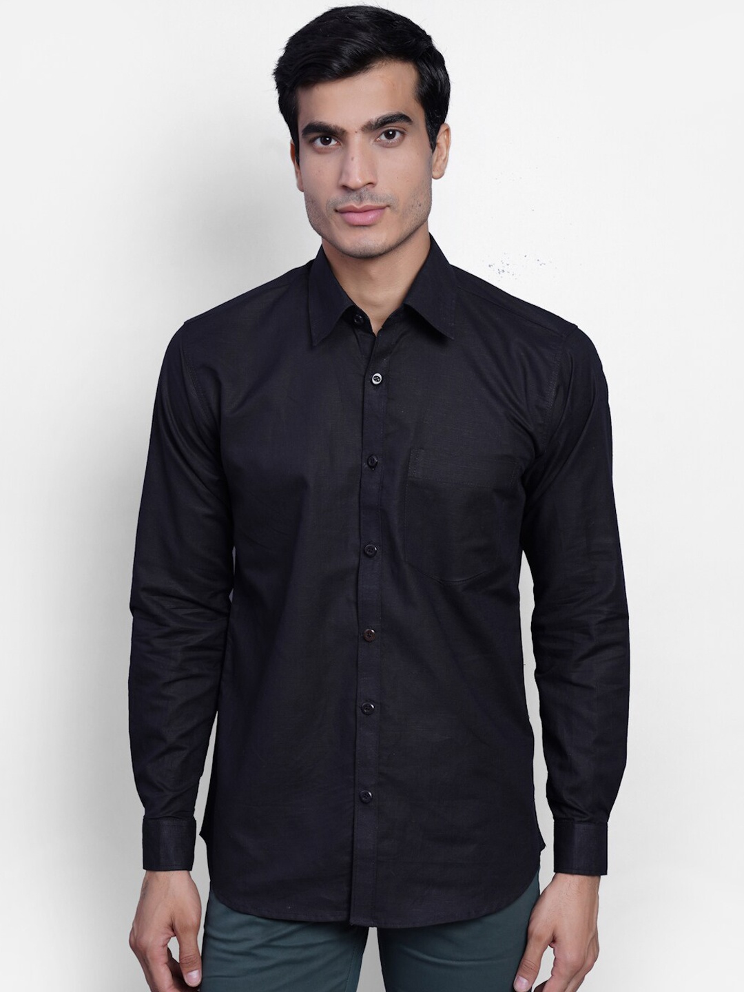 

Wintage Men Navy Blue Casual Linen Shirt
