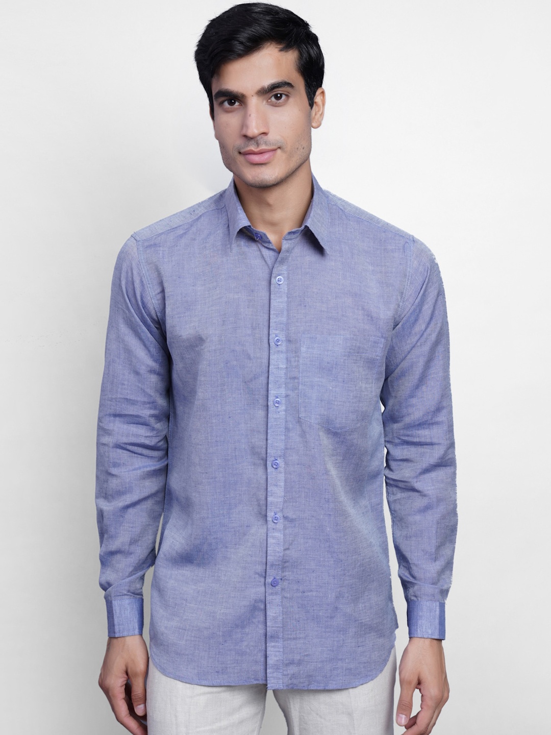 

Wintage Men Blue Casual Linen Shirt