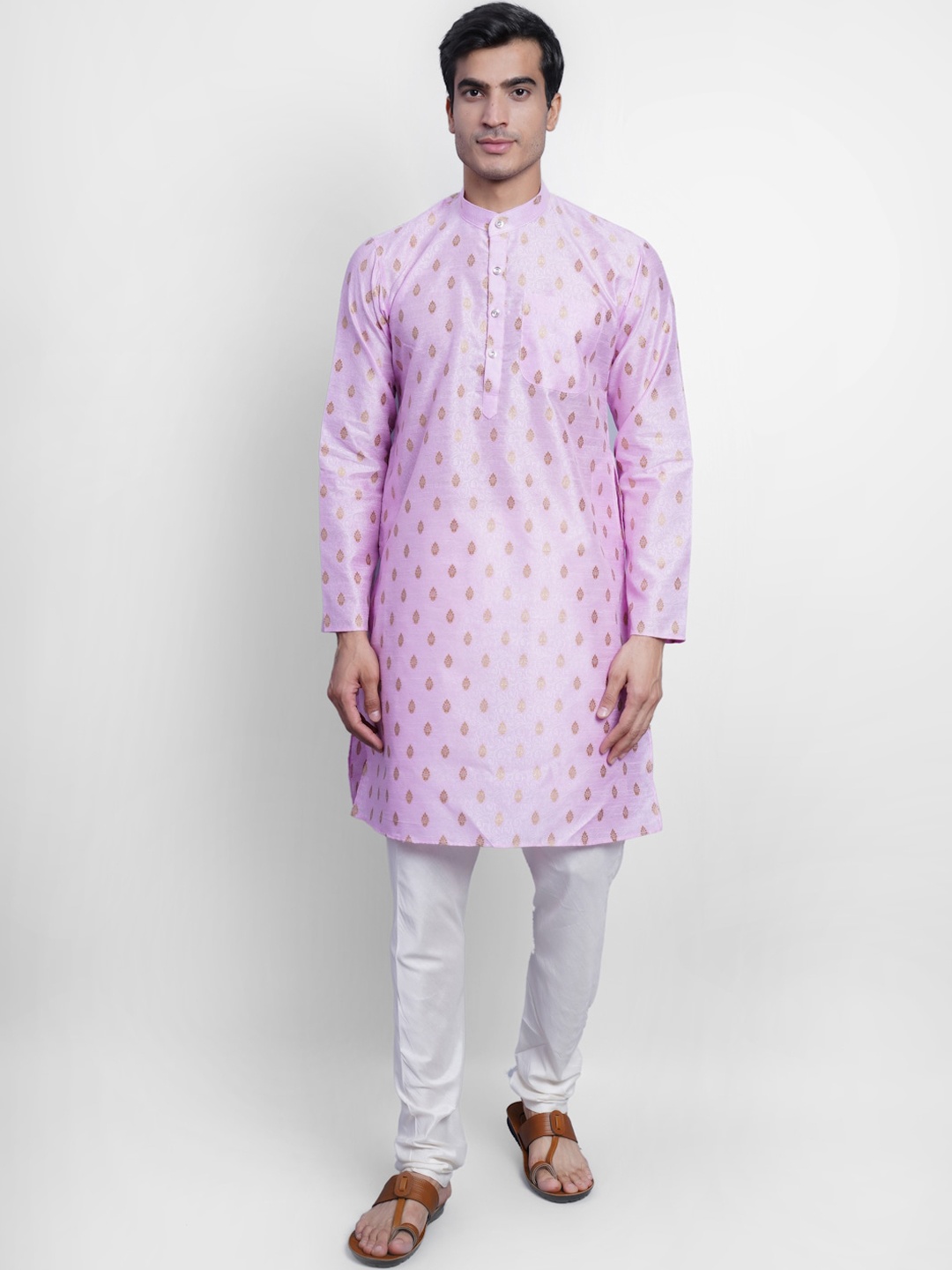 

Wintage Men Pink Ethnic Motifs Printed Regular Kurta with Churidar