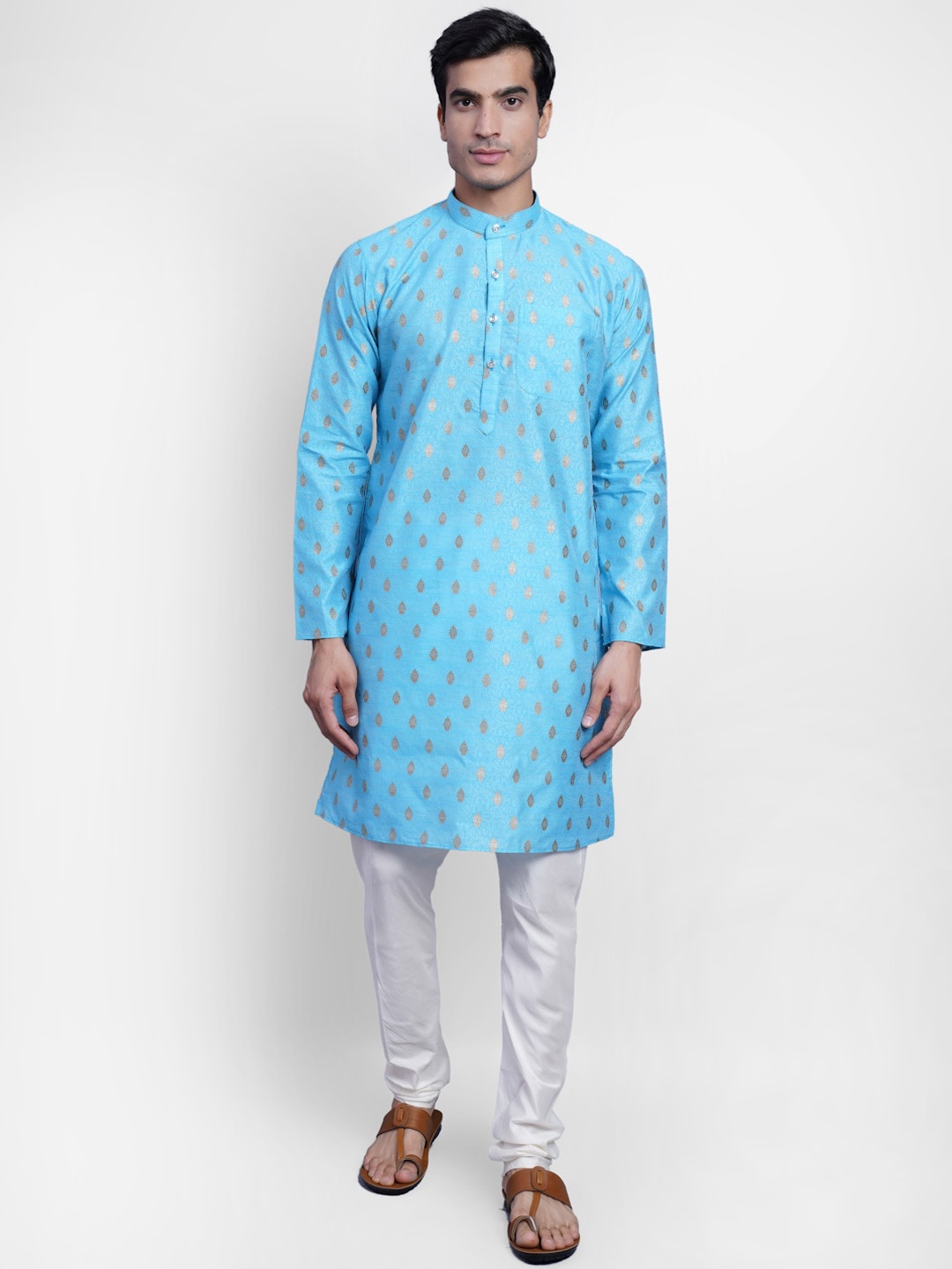 

Wintage Men Blue & Golden Printed Regular Kurta with Pyjamas
