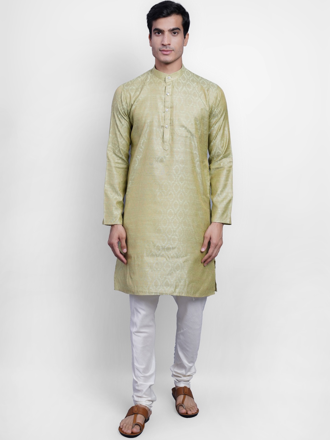 

Wintage Men Green Ethnic Motifs Regular Kurta with Churidar