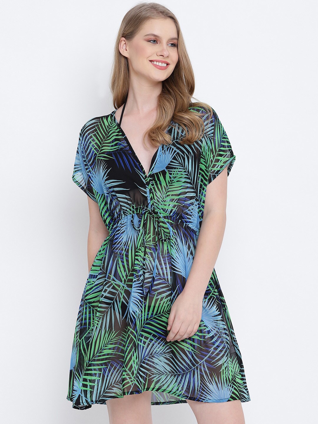 

Oxolloxo Women Black & Green Printed Cover-Up Dress