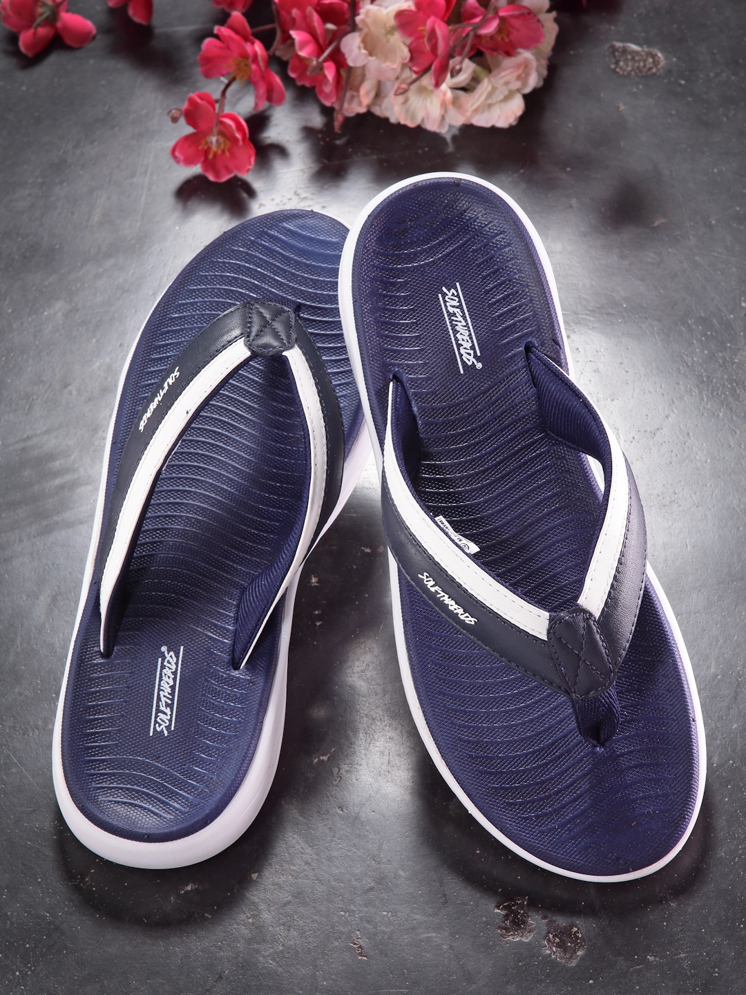 

Solethreads Men Navy Blue & White Striped Thong Flip Flops