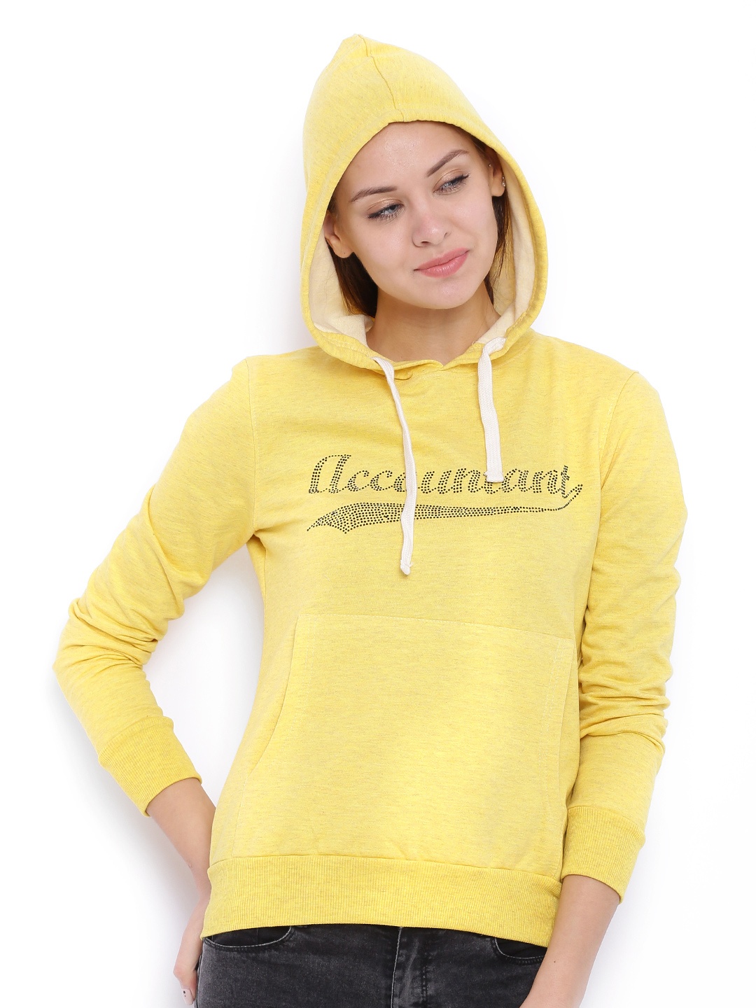 

Campus Sutra Yellow Hooded Sweatshirt