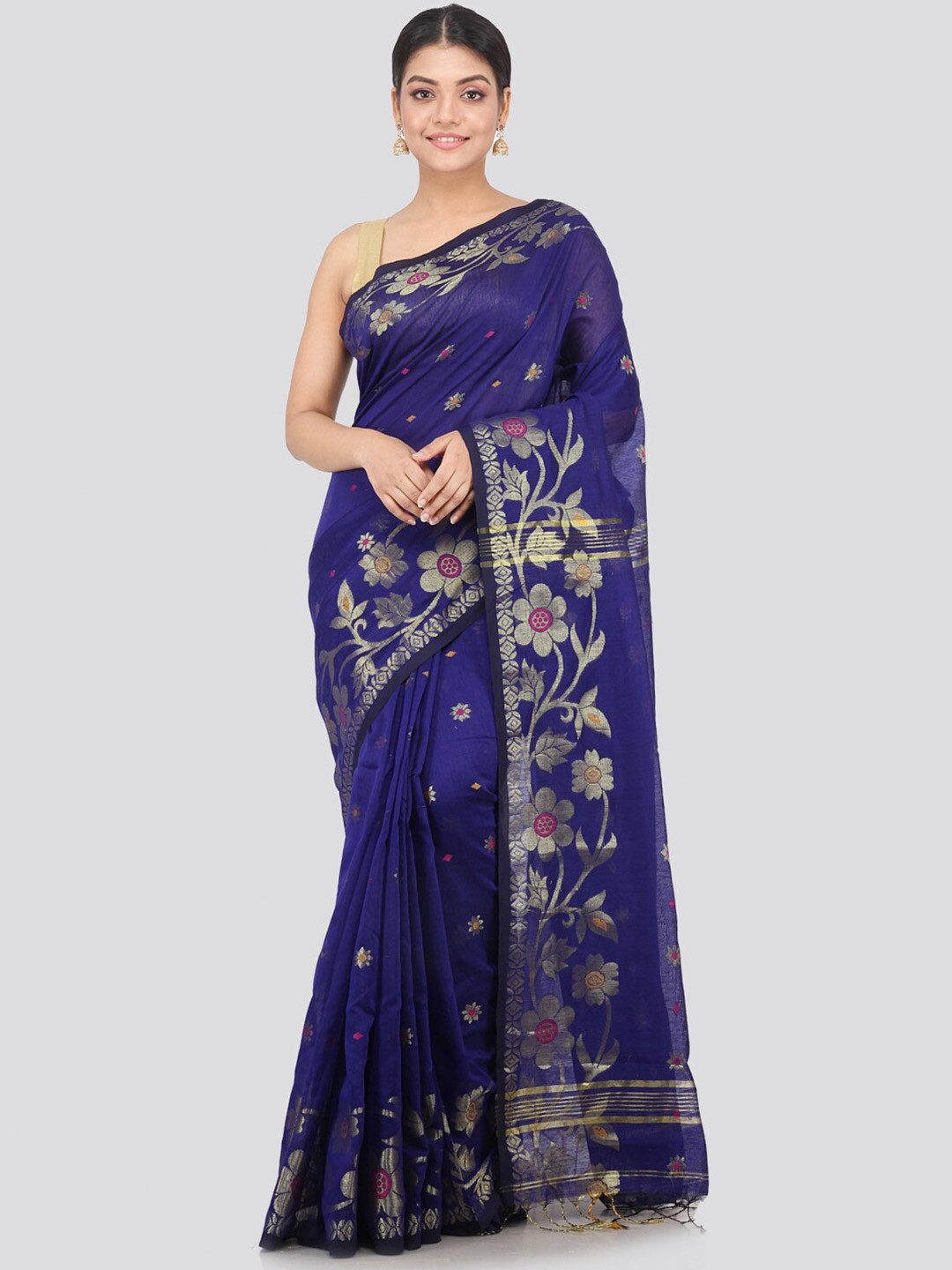 

PinkLoom Blue & Gold-Toned Woven Design Handloom Saree