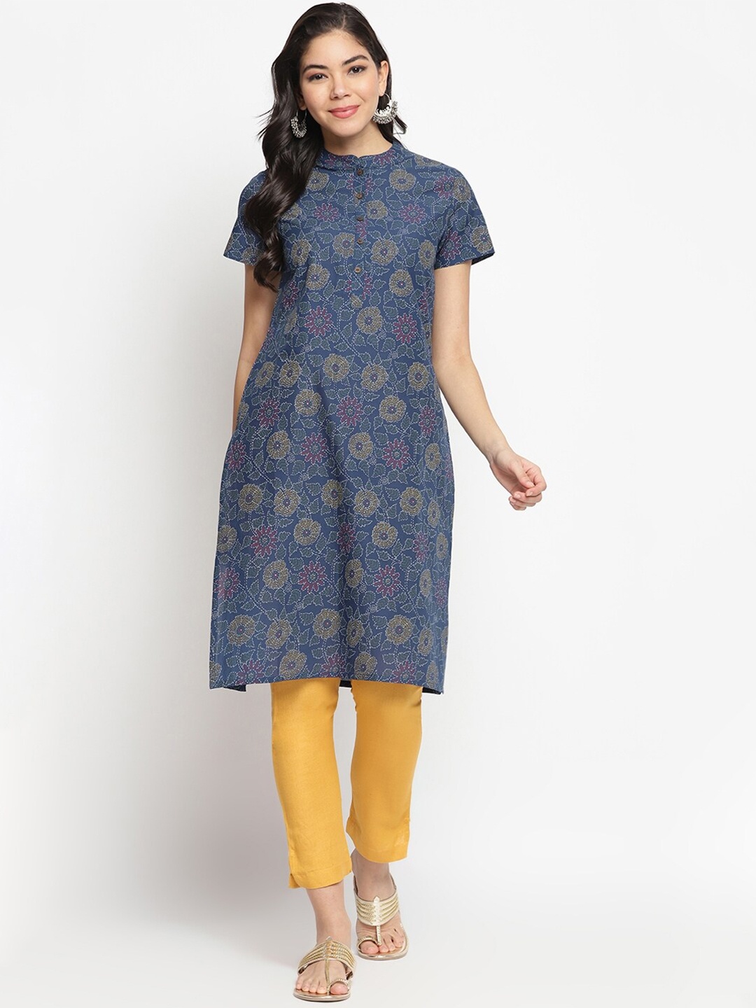 

IMARA Women Blue Floral Printed Kurta