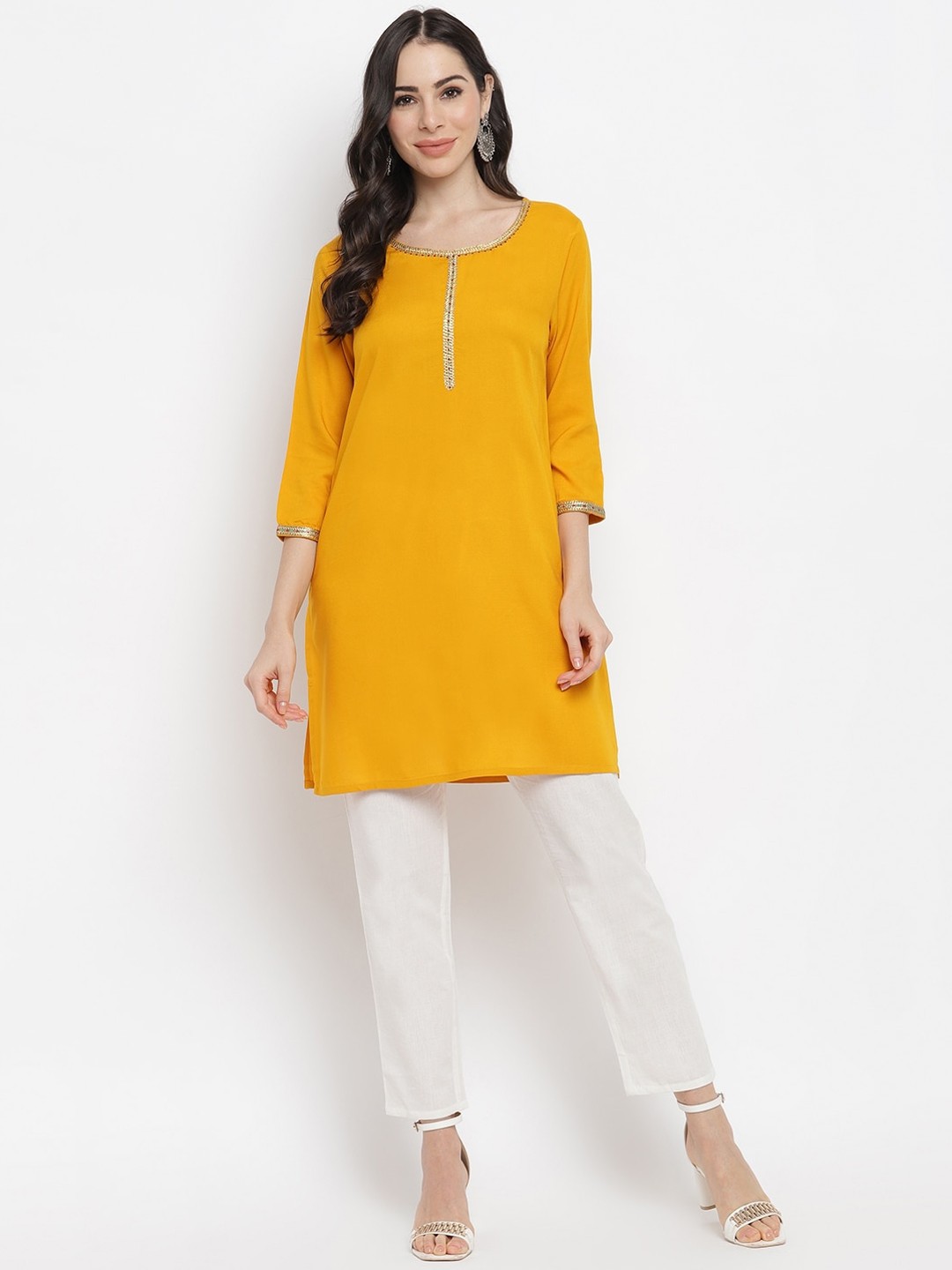 

IMARA Women Yellow Gotta Patti Liva A-line Kurta