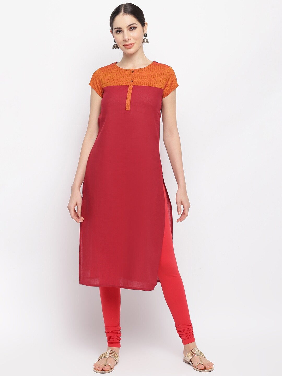 

IMARA Women Maroon & Orange Kurta