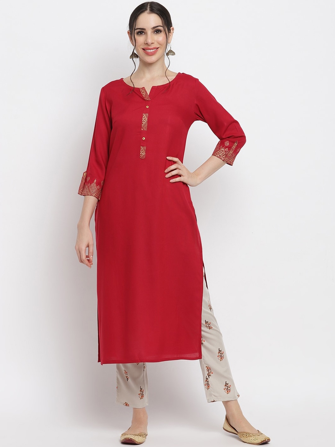 

IMARA Women Maroon Liva Straight Kurta