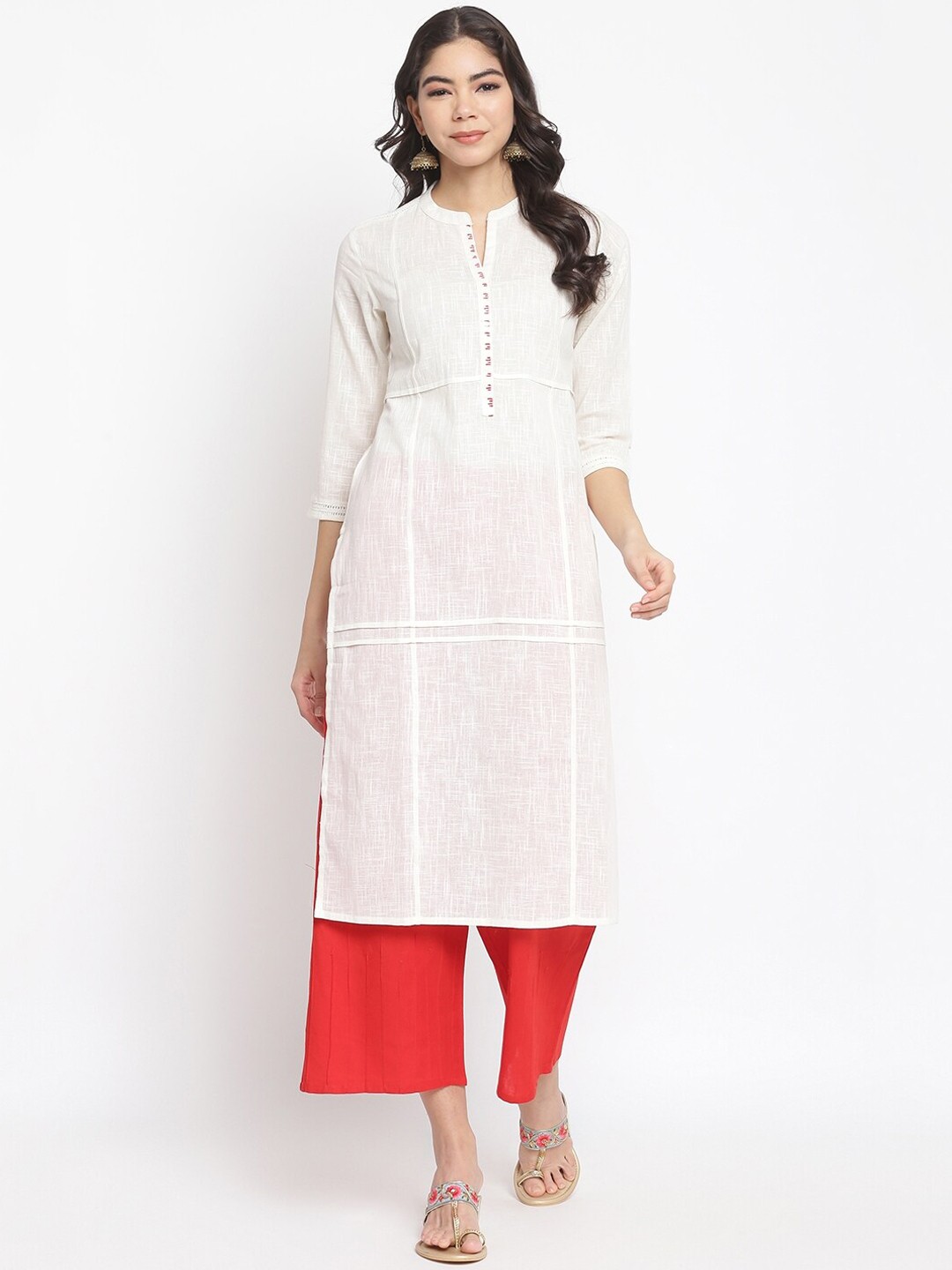 

IMARA Women White Romance Pure Cotton Straight Kurta