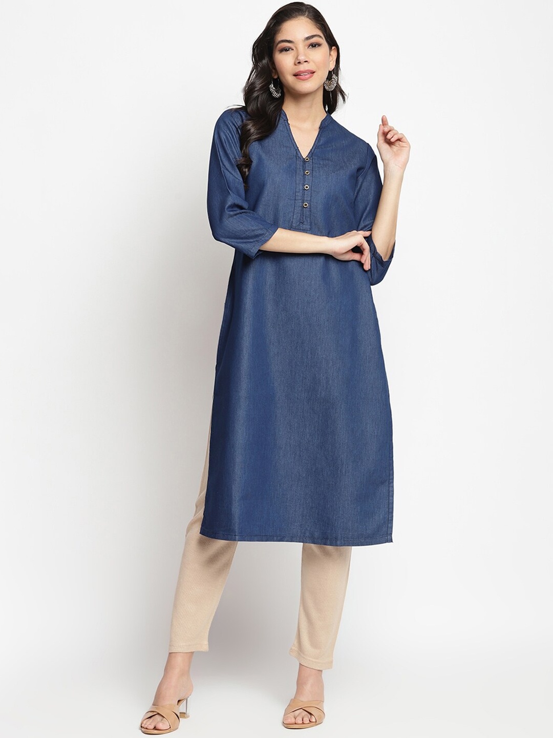 

IMARA Women Blue Denim Kurta