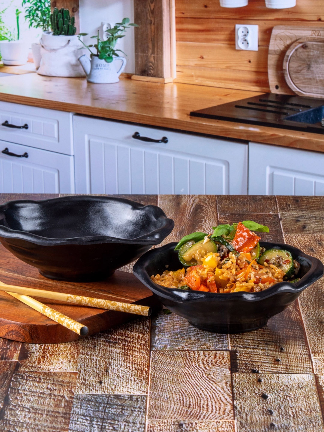 

GOODHOMES Set Of 2 Black Solid Melamine Serving Bowls