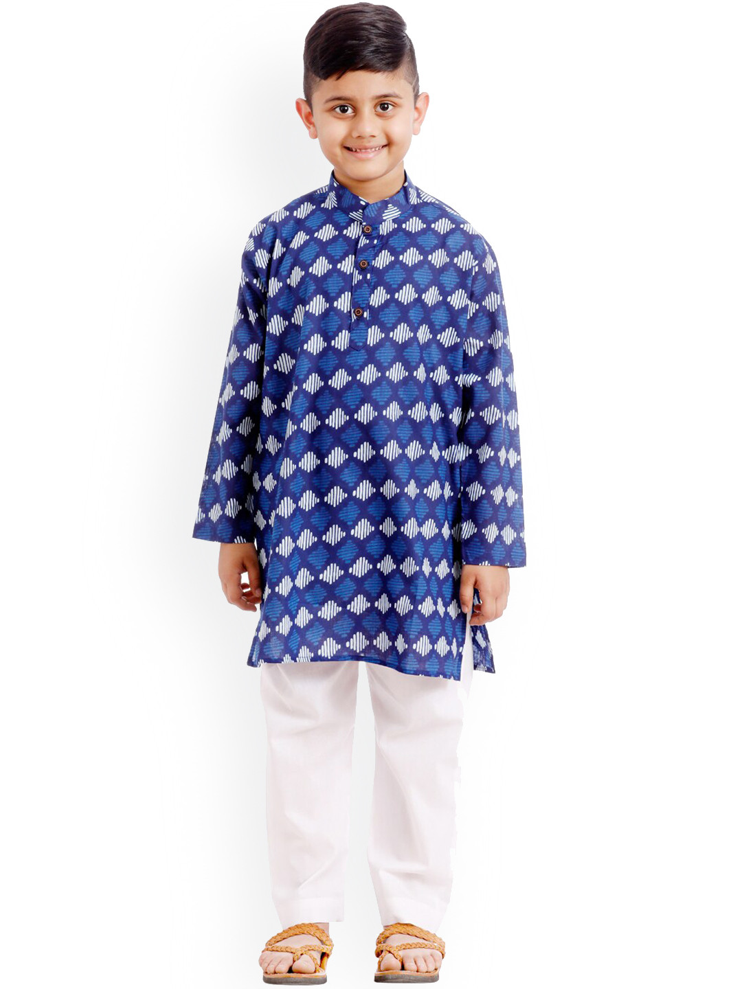 

SOULFULLY INDIAN Boys Blue Printed Regular Pure Cotton Kurta with Pyjamas