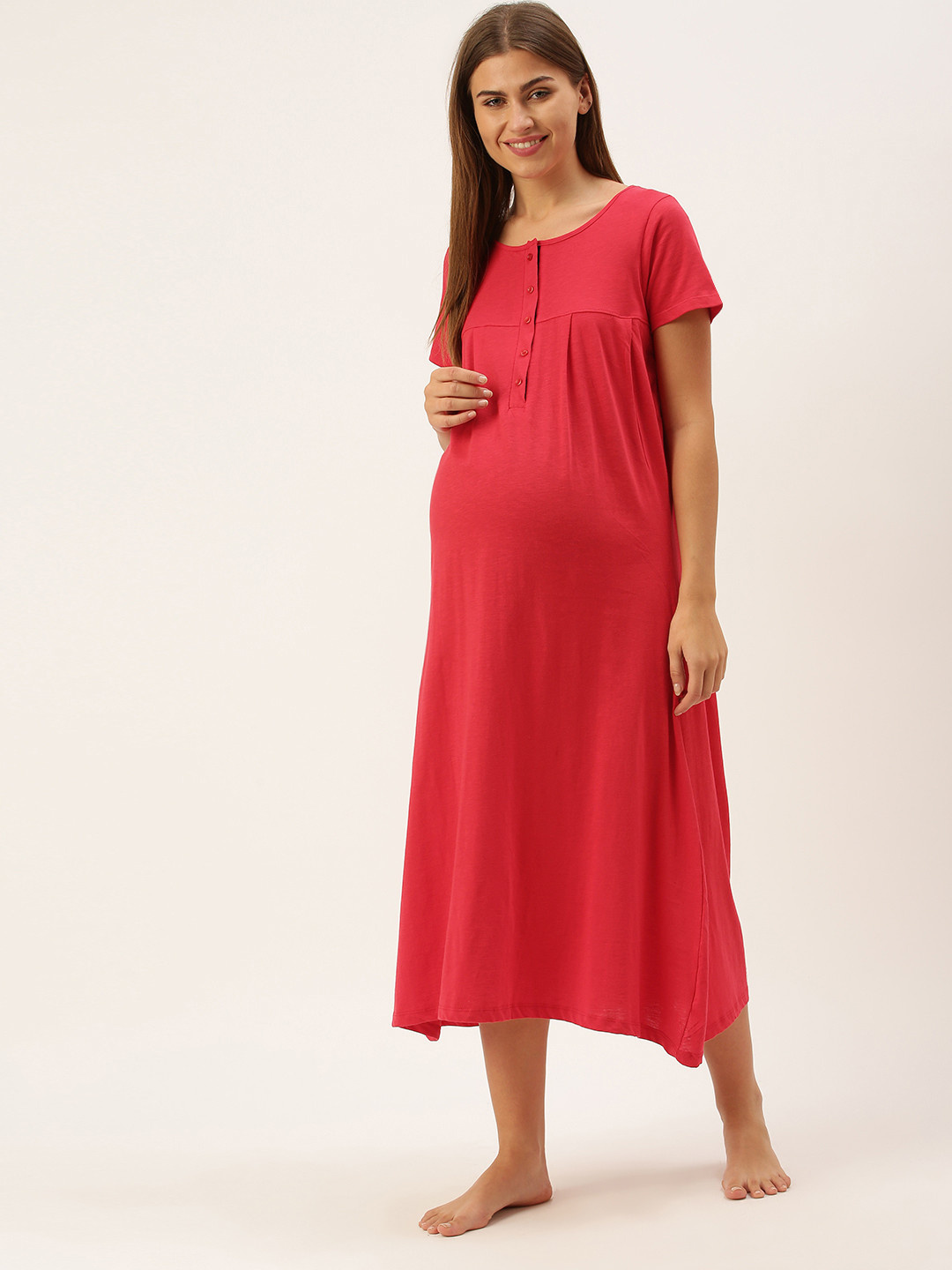 

Nejo Red Maternity T-shirt Midi Dress