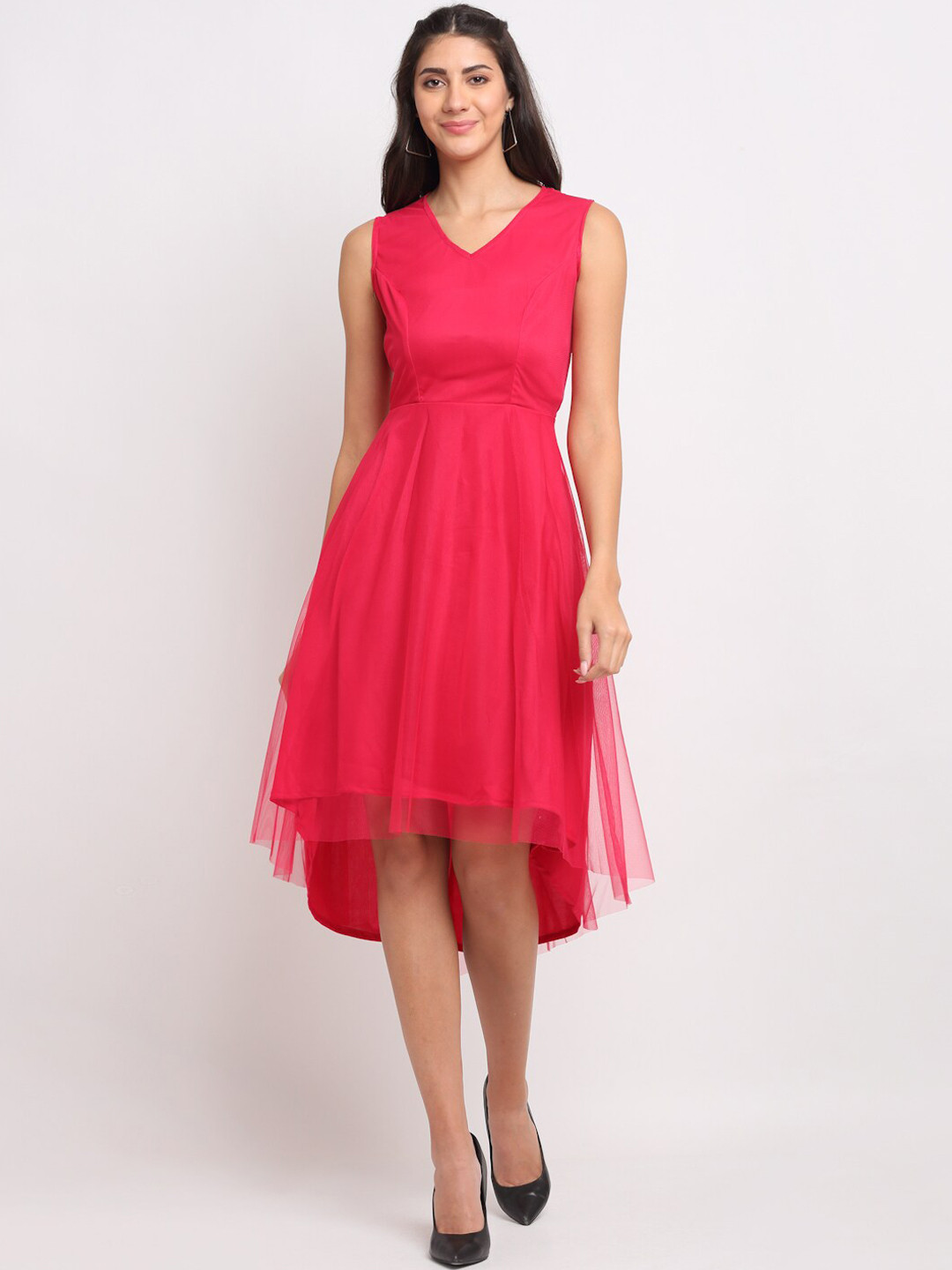 

Just Wow Women Pink Net Midi Dress