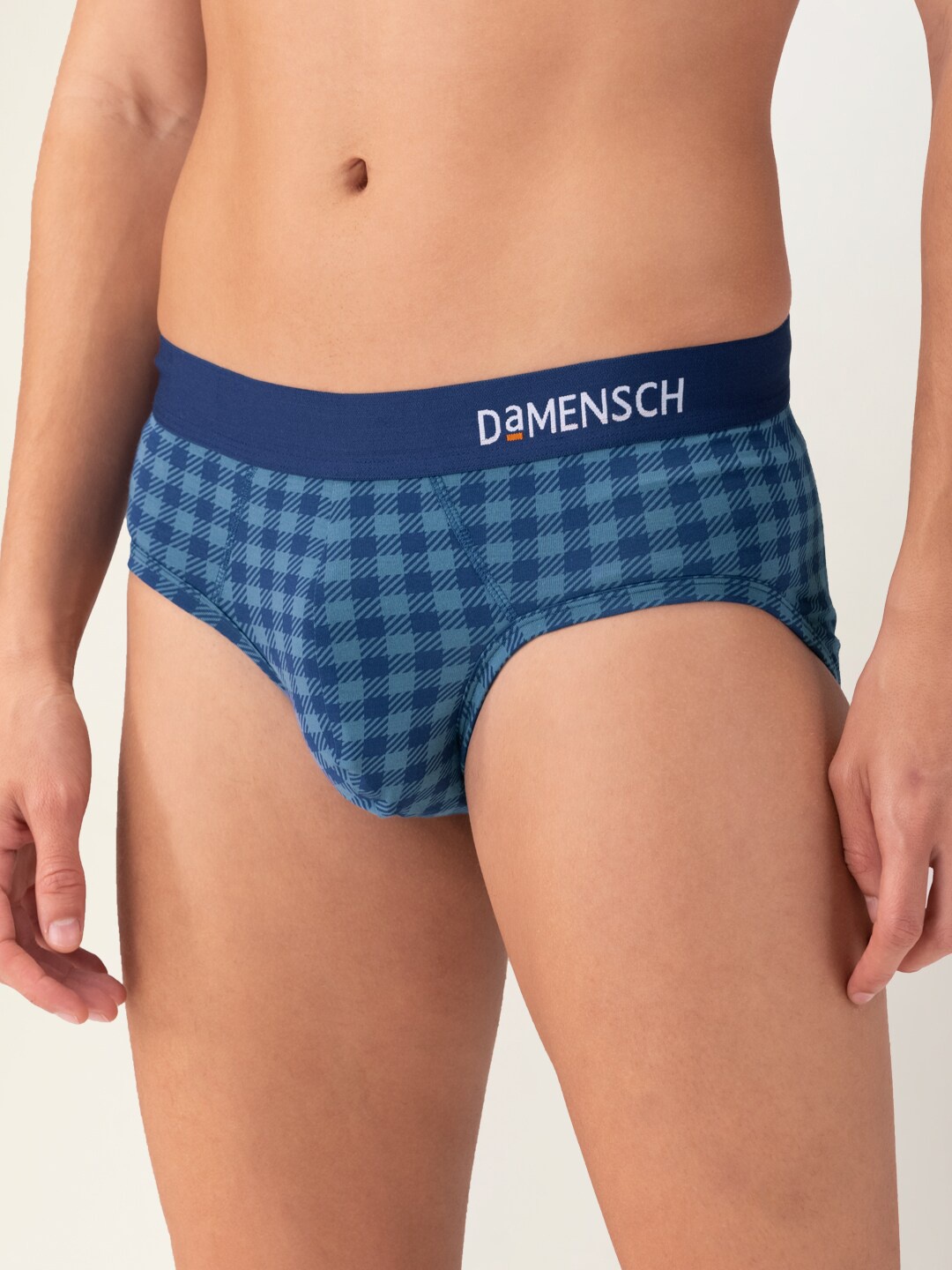 

DAMENSCH Men Checked Deo-Soft Anti Bacterial Deodorizing Basic Briefs DAM-CHK-PRIN-B-SHT, Blue